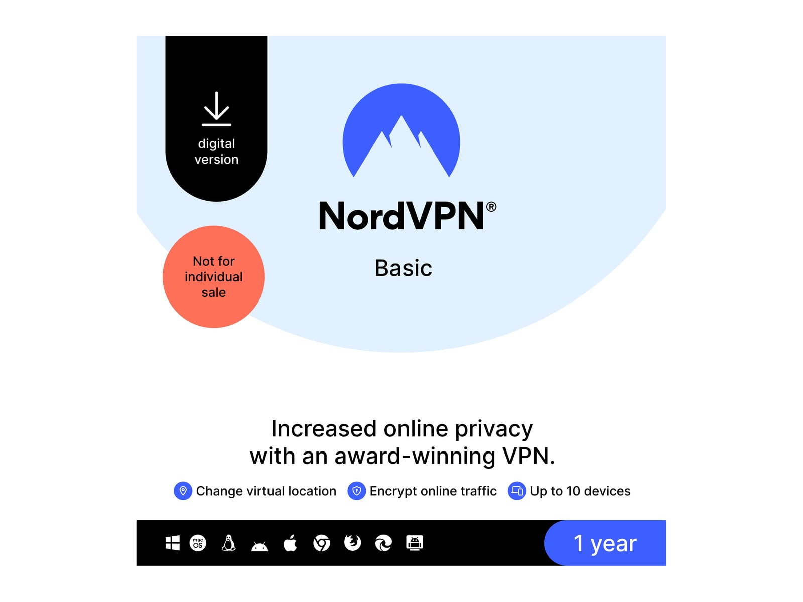 NordVPN - Basic VPN (10 Devices, 1-Year) Antivirus Software