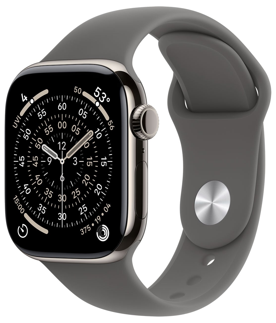 Apple - Apple Watch Series 11 (GPS + Cellular) 42mm Natural Titanium Case with Stone Gray Sport Band - M/L - Natural Titanium