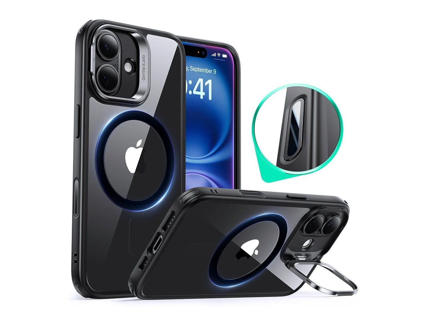 ESR - Classic Hybrid Magnetic Case (Camera Control, Stash Stand) - iPhone 16 - Clear Black