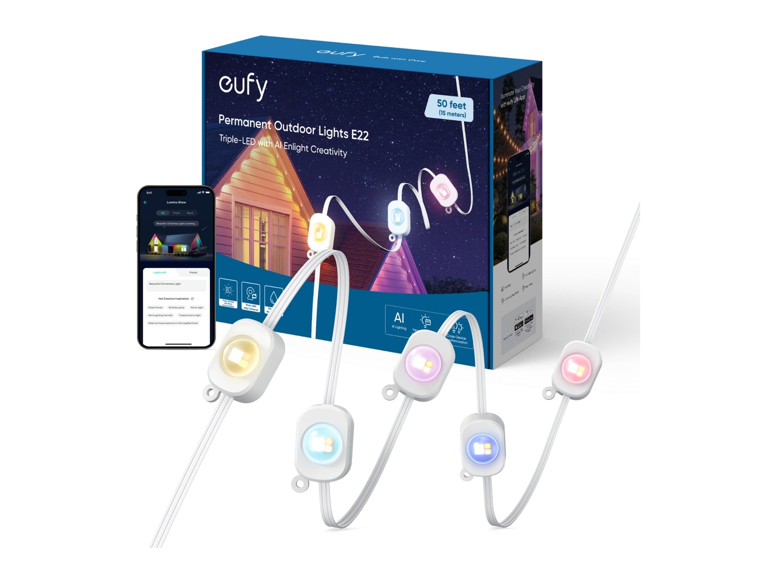 Eufy - Permanent Outdoor Lights E22 50ft Smart Lighting - Multicolor