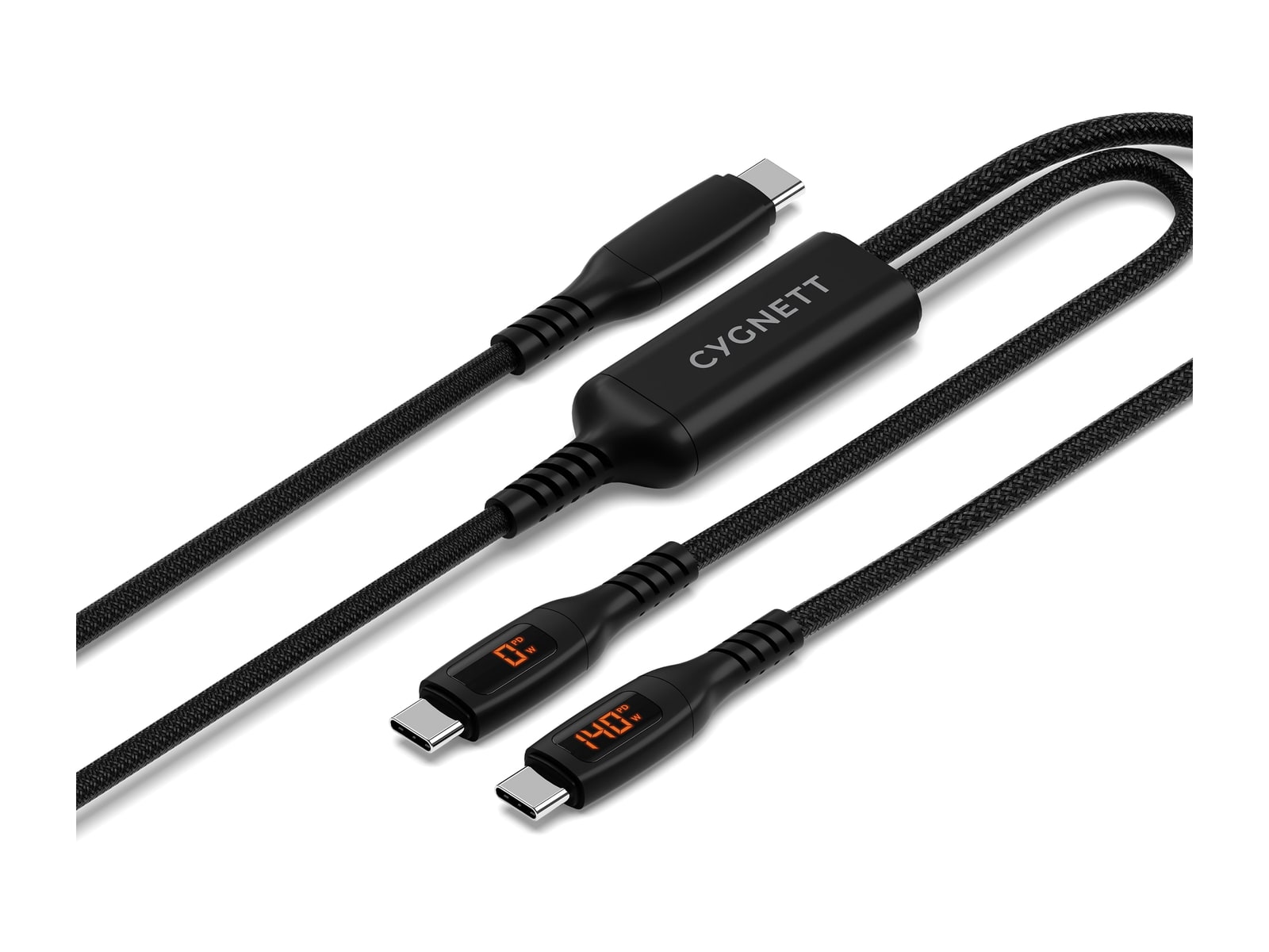 Cygnett - Unite 140W USB-C to Dual USB-C Split LED Cable - 1.5M - Black Charging Cables