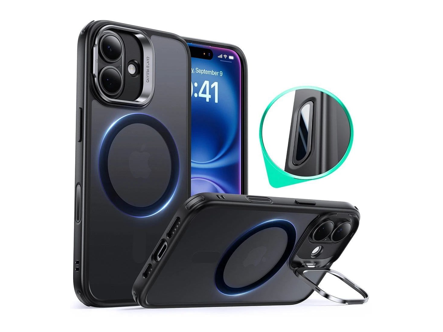 ESR - Classic Hybrid Magnetic Case (Camera Control, Stash Stand) - iPhone 16 - Frosted Black