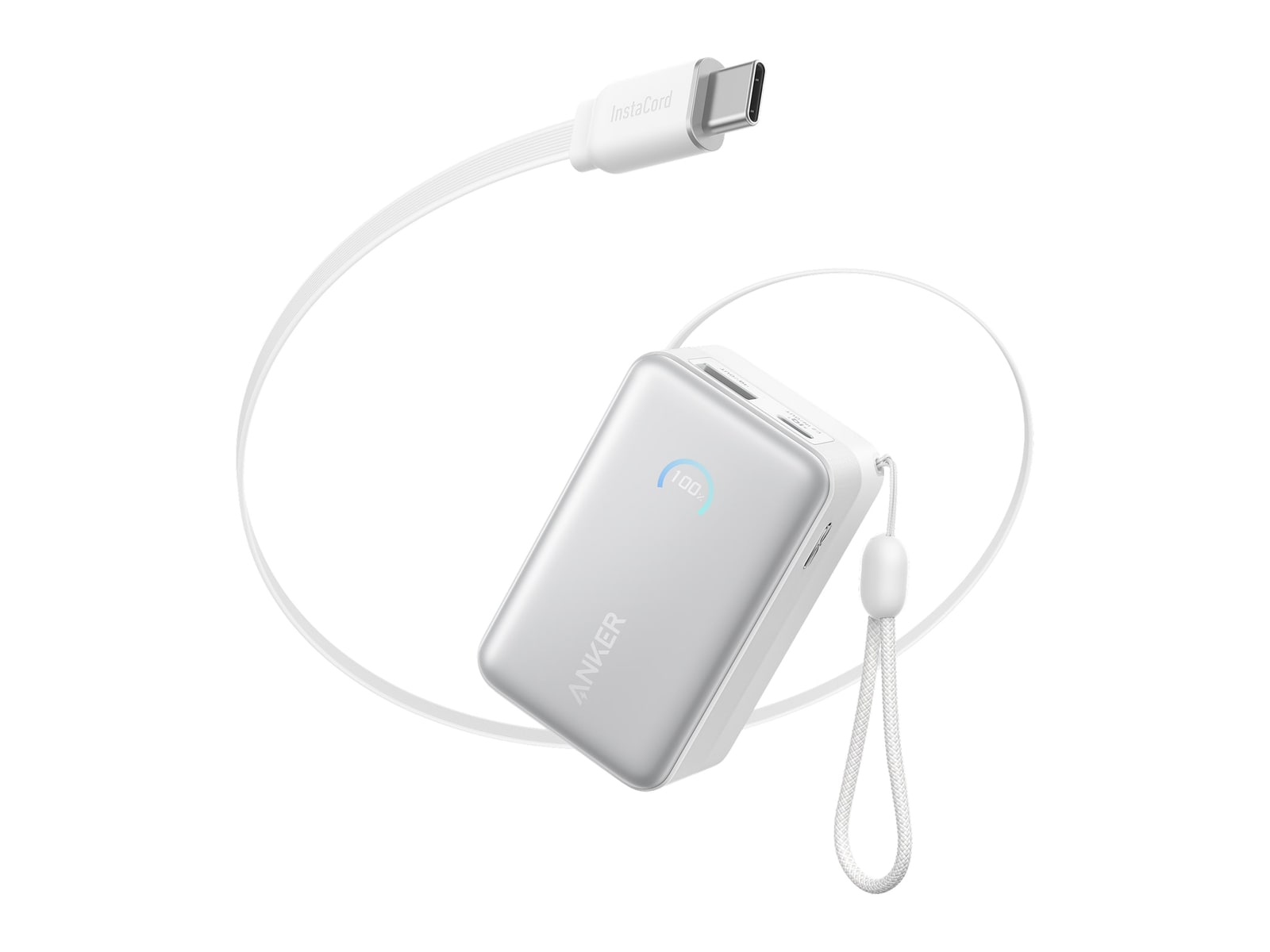 Anker - Nano Power Bank (10K, 45W, Built-In Retractable USB-C Cable) Aurora White Power Banks