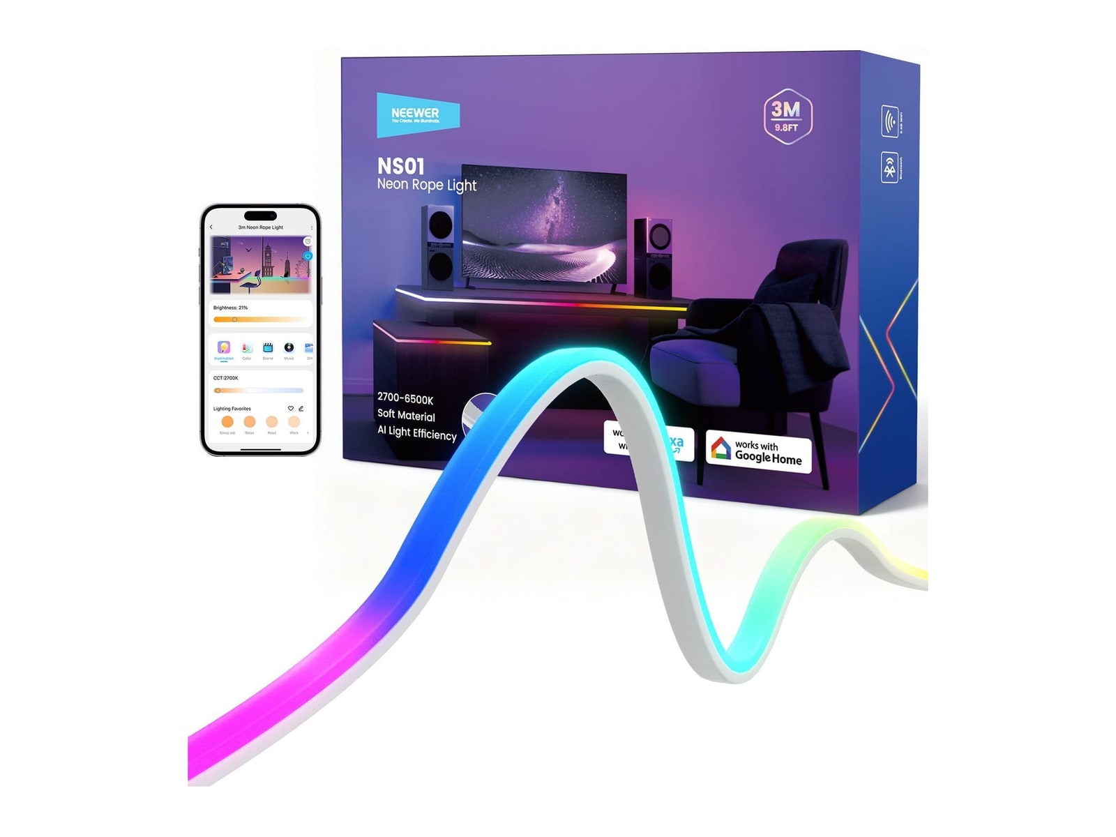 Neewer - NS01 Front Lit RGB LED Strip Light Smart Lighting