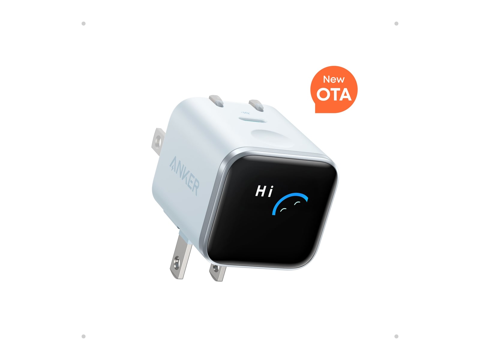 Anker - Nano Charger (45W, Smart Display, 180 Degree Foldable) Misty Blue Wall Chargers