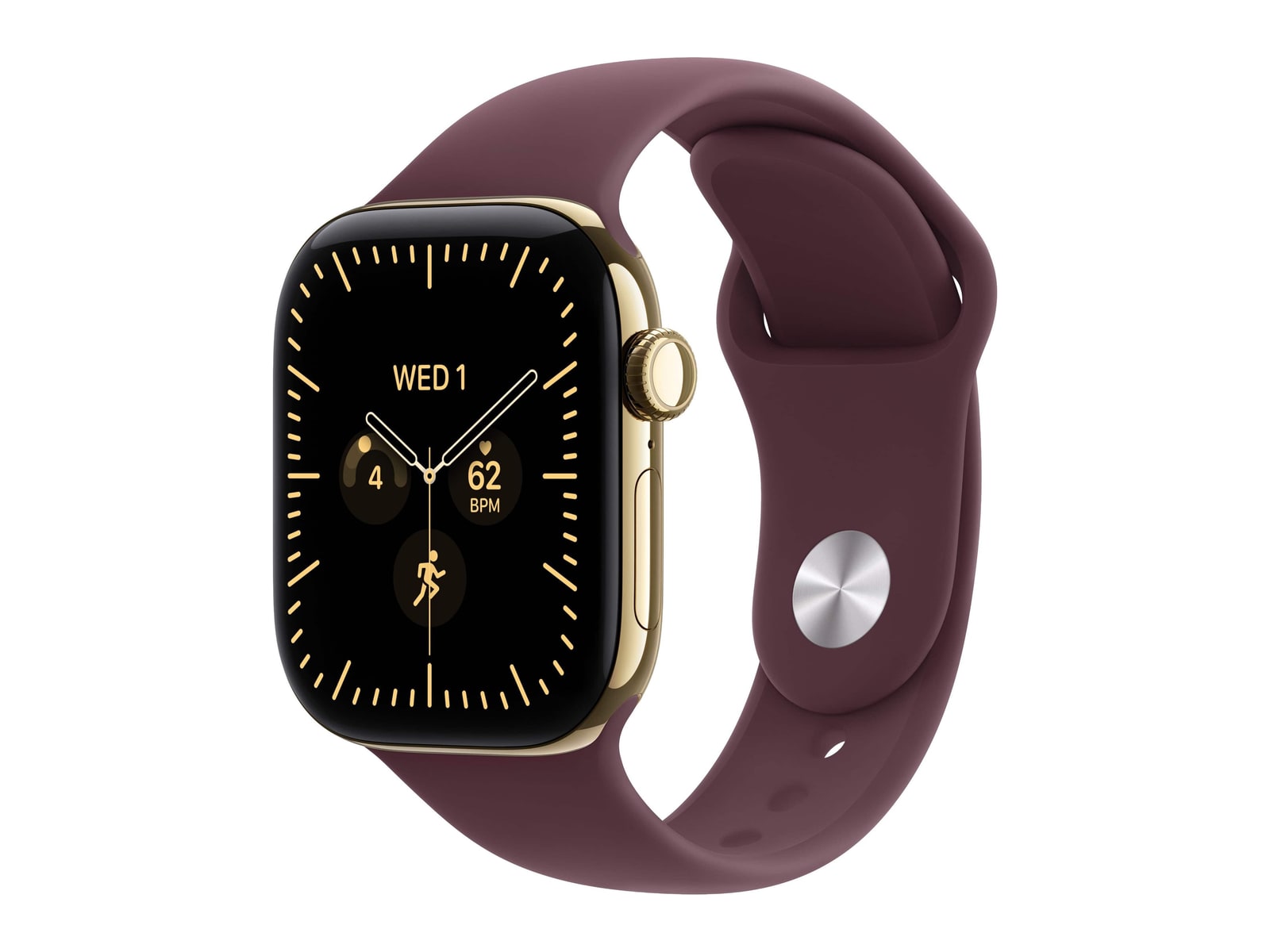 Apple Watch Series 12 GPS + Cellular 42mm Radiant Gold Titanium Case with Burgundy Sport Band - M/L
