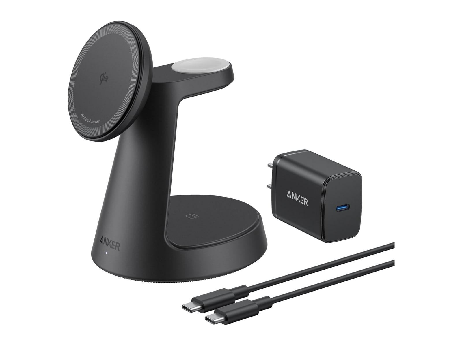 Anker - MagGo Wireless Charging Station (3-in-1, Dock Stand) Black Wireless Chargers