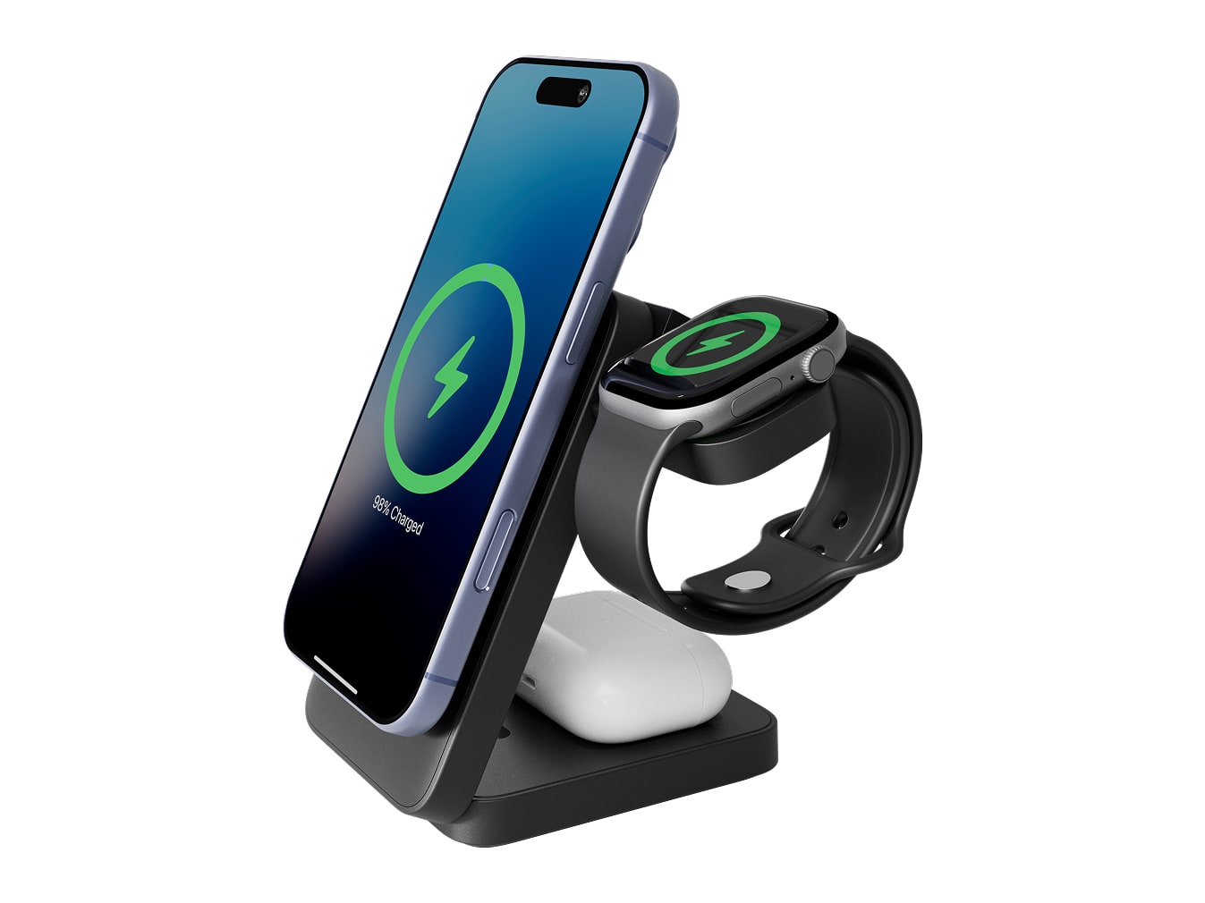 Cygnett - ChargeFold 3-in-1 Magnetic Wireless Charging Stand 25W - Black Wireless Chargers