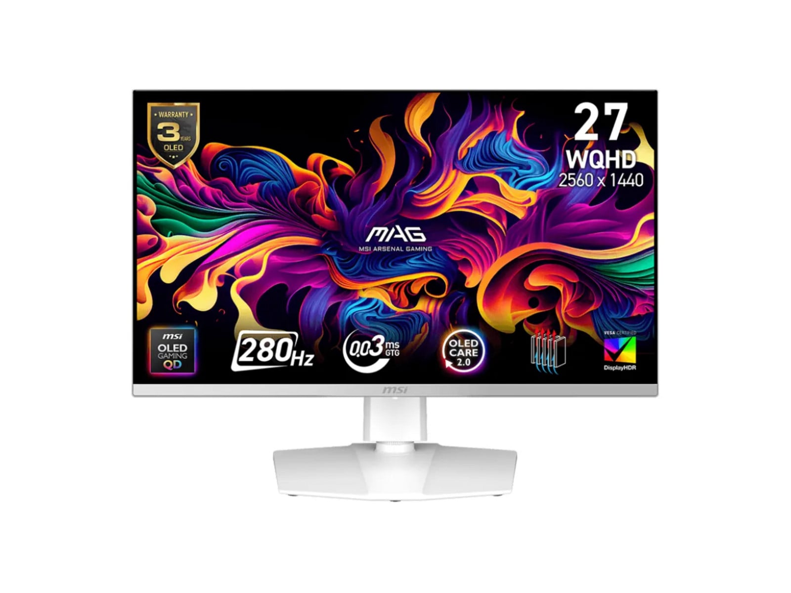 MSI - 26.5" MAG 272QPW QD-OLED X28 WQHD 280Hz OLED Monitors - White