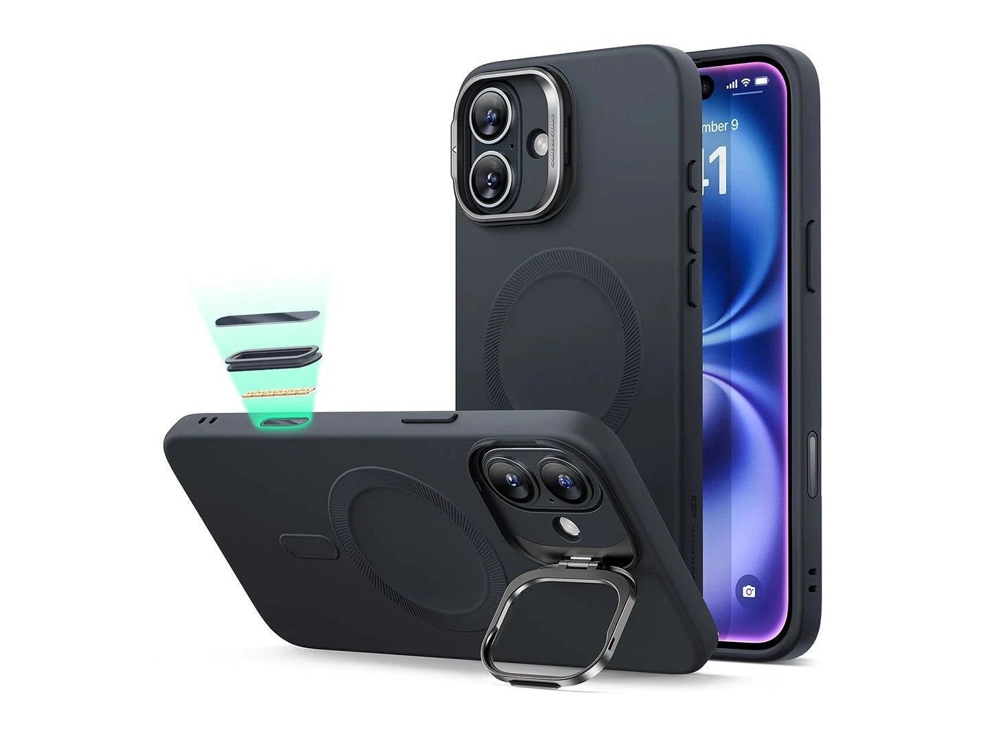 ESR - Cloud Soft Magnetic Case (Camera Control, Stash Stand) - iPhone 16 - Black