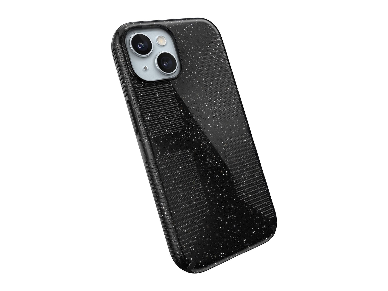 Speck - CandyShell Grip Glitter MagSafe - iPhone 15 - Black Glitter/Steel Black