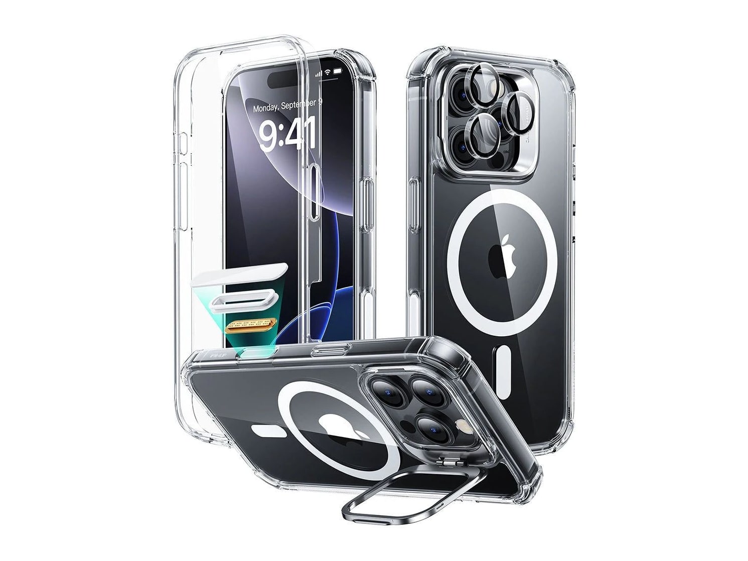 ESR - Armor Tough Magnetic Case (Camera Control, Stash Stand) - iPhone 16 Pro - Clear