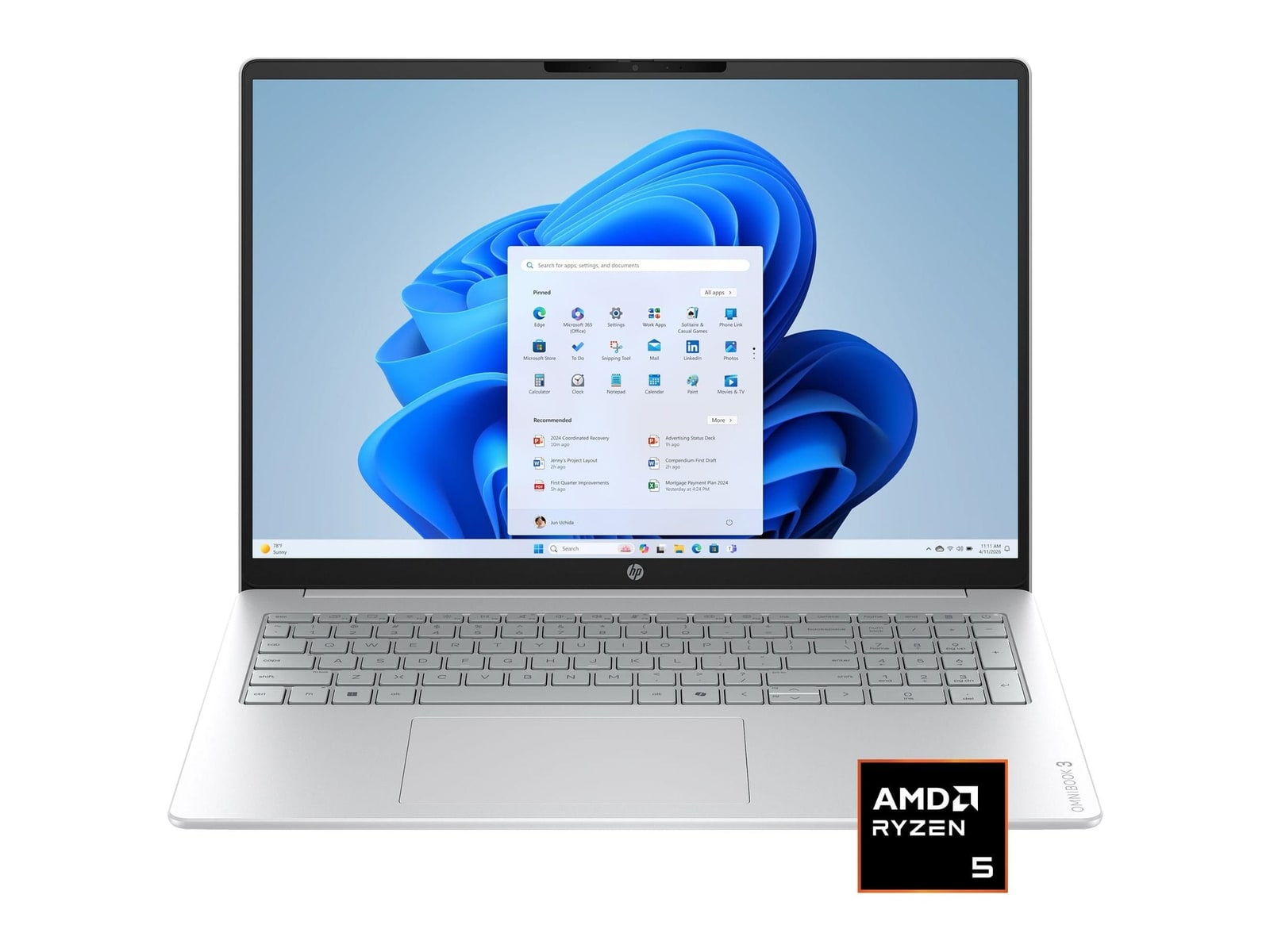 HP - OmniBook 3 16-BY0015DX 16" - AMD Ryzen 5 40 chip - 8GB Memory - 256GB SSD - Glacier Silver