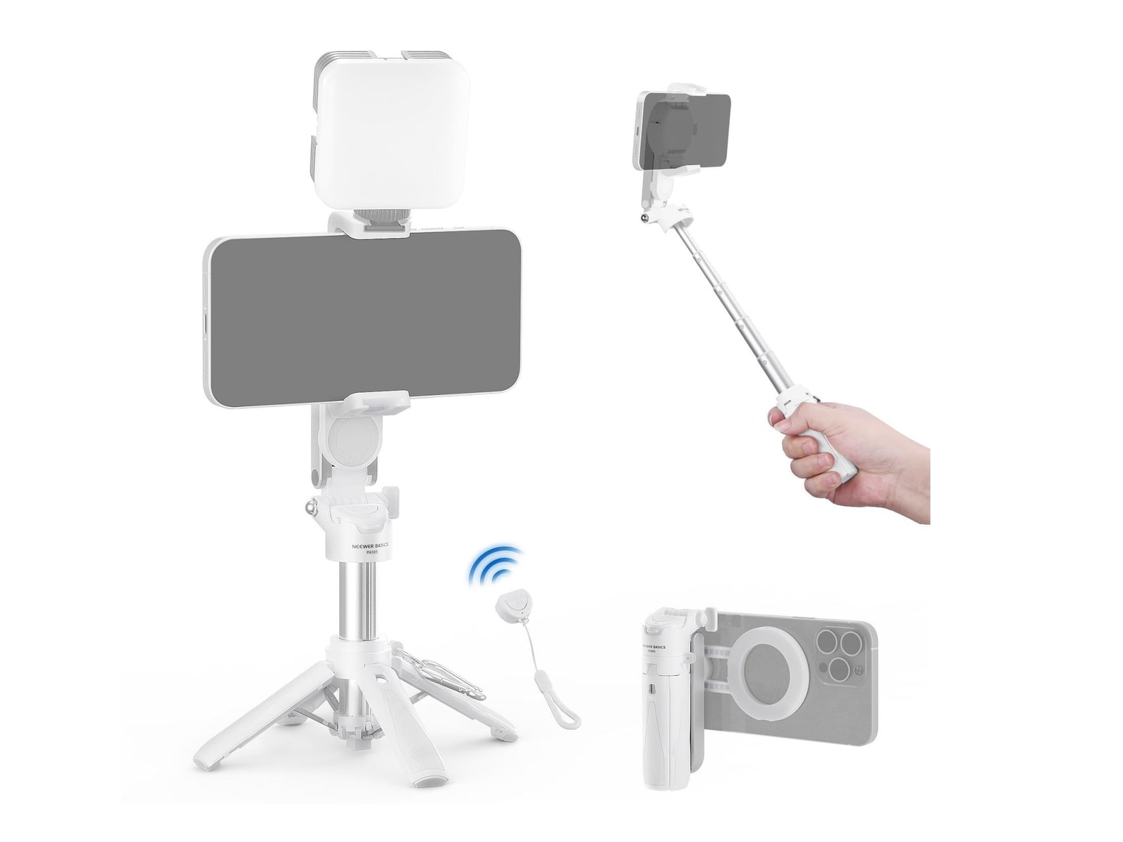 Neewer - BASICS PA985 Magnetic Selfie Stick Tripod Camera Accessories - White
