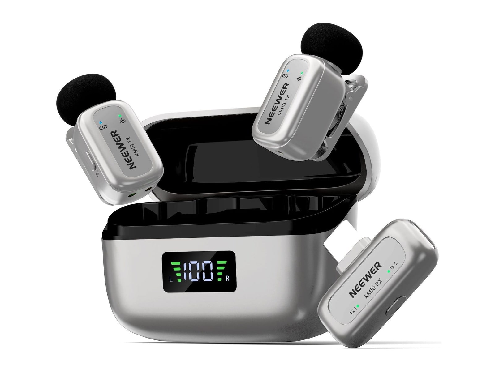 Neewer - KM19 Mini Wireless Lavalier Microphone Microphones - Silver
