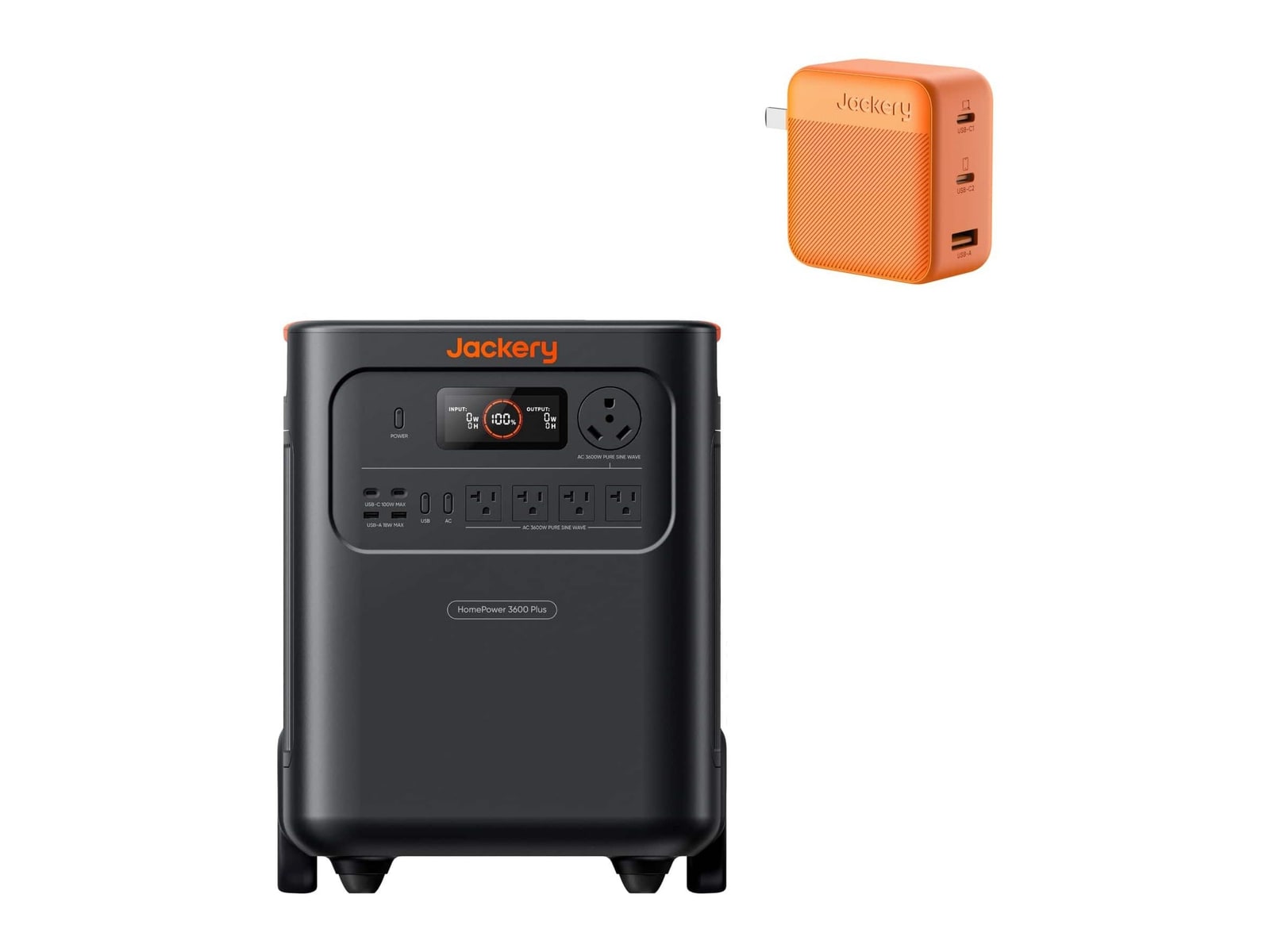 Jackery - HomePower 3600 Plus + 102W GaN Charger 3584Wh Portable Power Stations - Black
