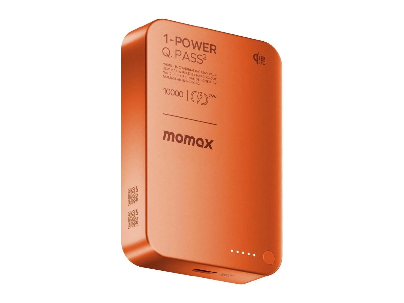 MOMAX - 1-Power Q.Pass2 10000mAh Qi2 25W Magnetic Wireless Battery Pack Solar Orange Power Banks