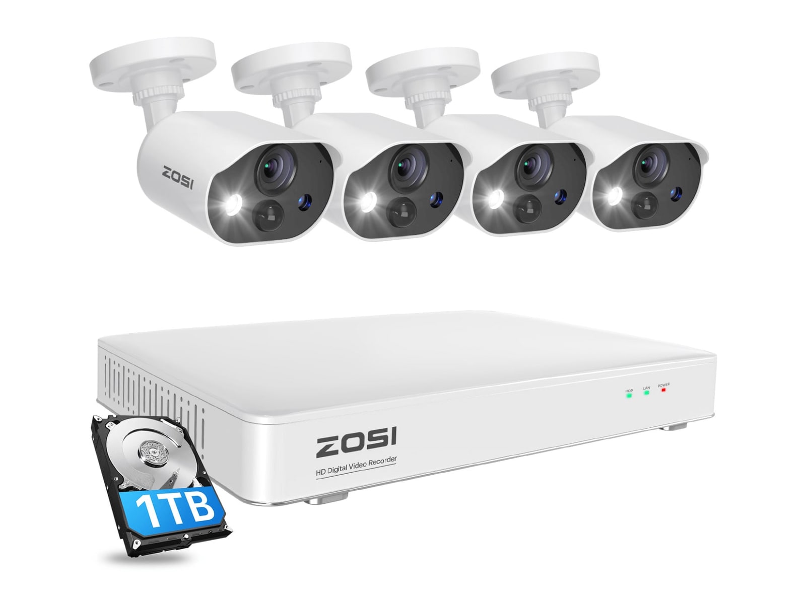 ZOSI - C303 1080P 8 Channel - 4-Camera / 1TB Drive Security Cameras
