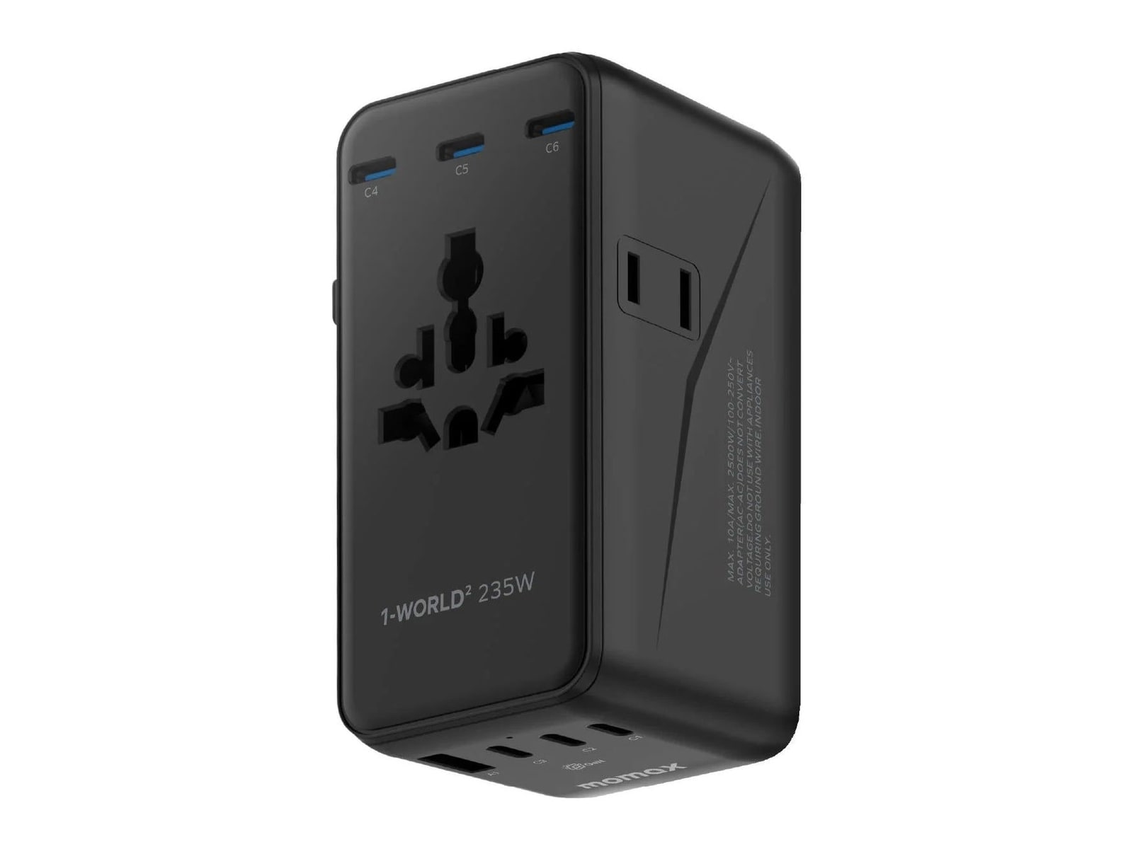 MOMAX - 1-World2 Dreamer 235 7-Port Dual AC Travel Adapter Black Wall Chargers