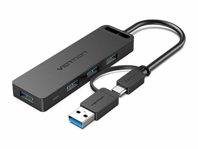 Vention - 2-in-1 USB-C / USB-A 4-Port USB 3.0 Hub USB Hubs - Black