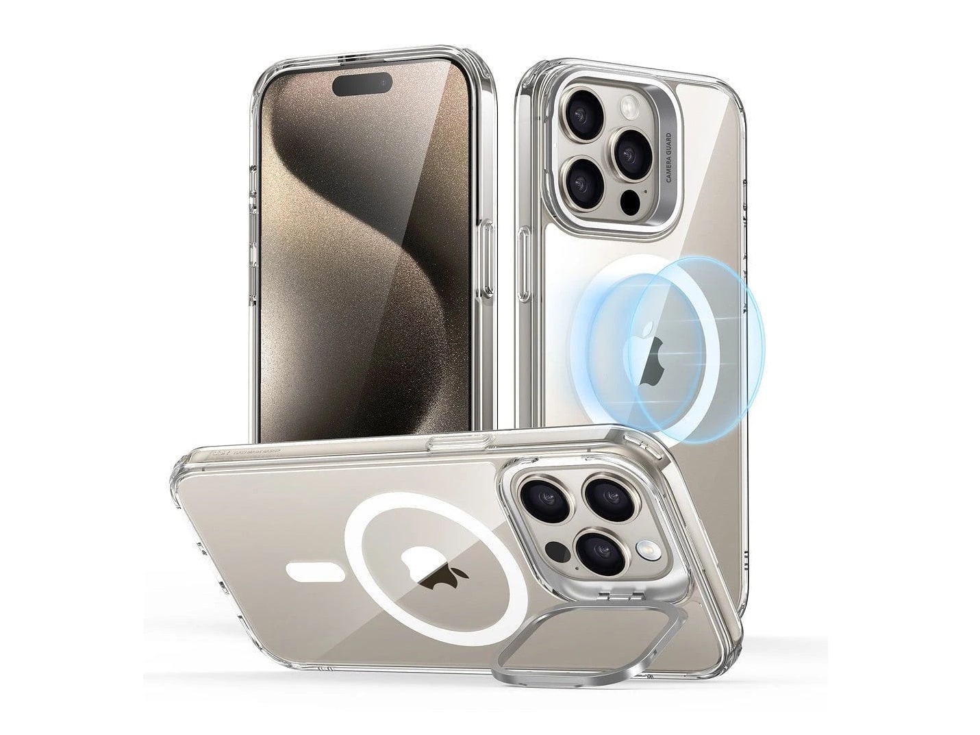 ESR - Classic Hybrid Case with Stash Stand (HaloLock) - iPhone 15 Pro Max - Clear
