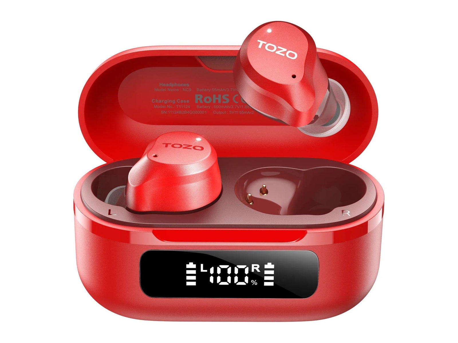 TOZO - NC9 Upgraded True Wireless Earbuds - Matte Red