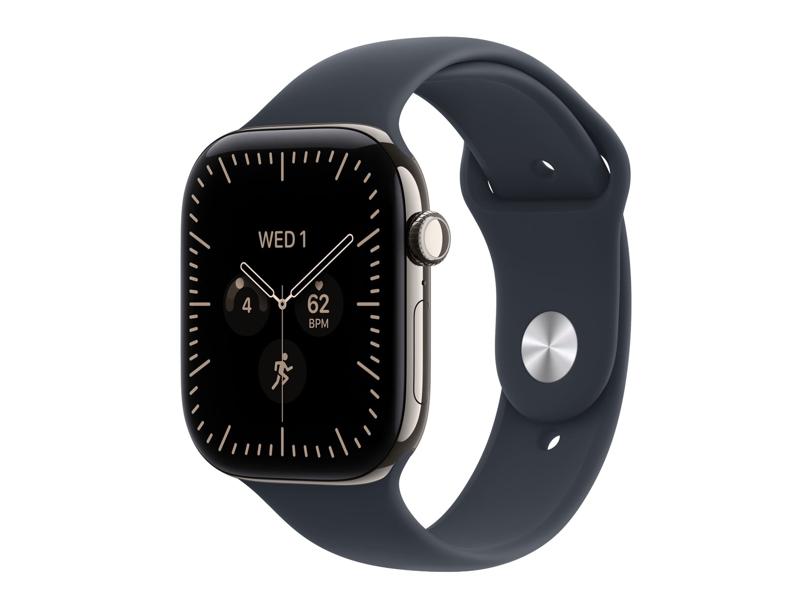 Apple Watch Series 12 GPS + Cellular 46mm Natural Titanium Case with Navy Blue Sport Band - M/L