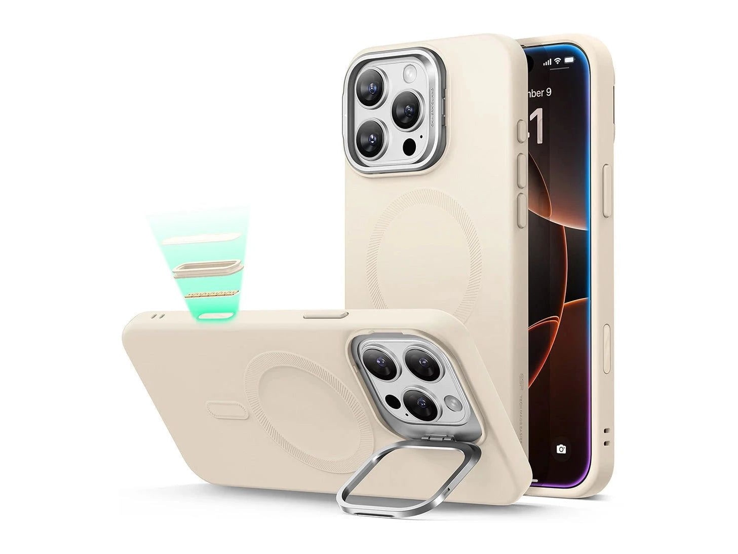 ESR - Cloud Soft Magnetic Case (Camera Control, Stash Stand) - iPhone 16 Pro Max - Light Tan