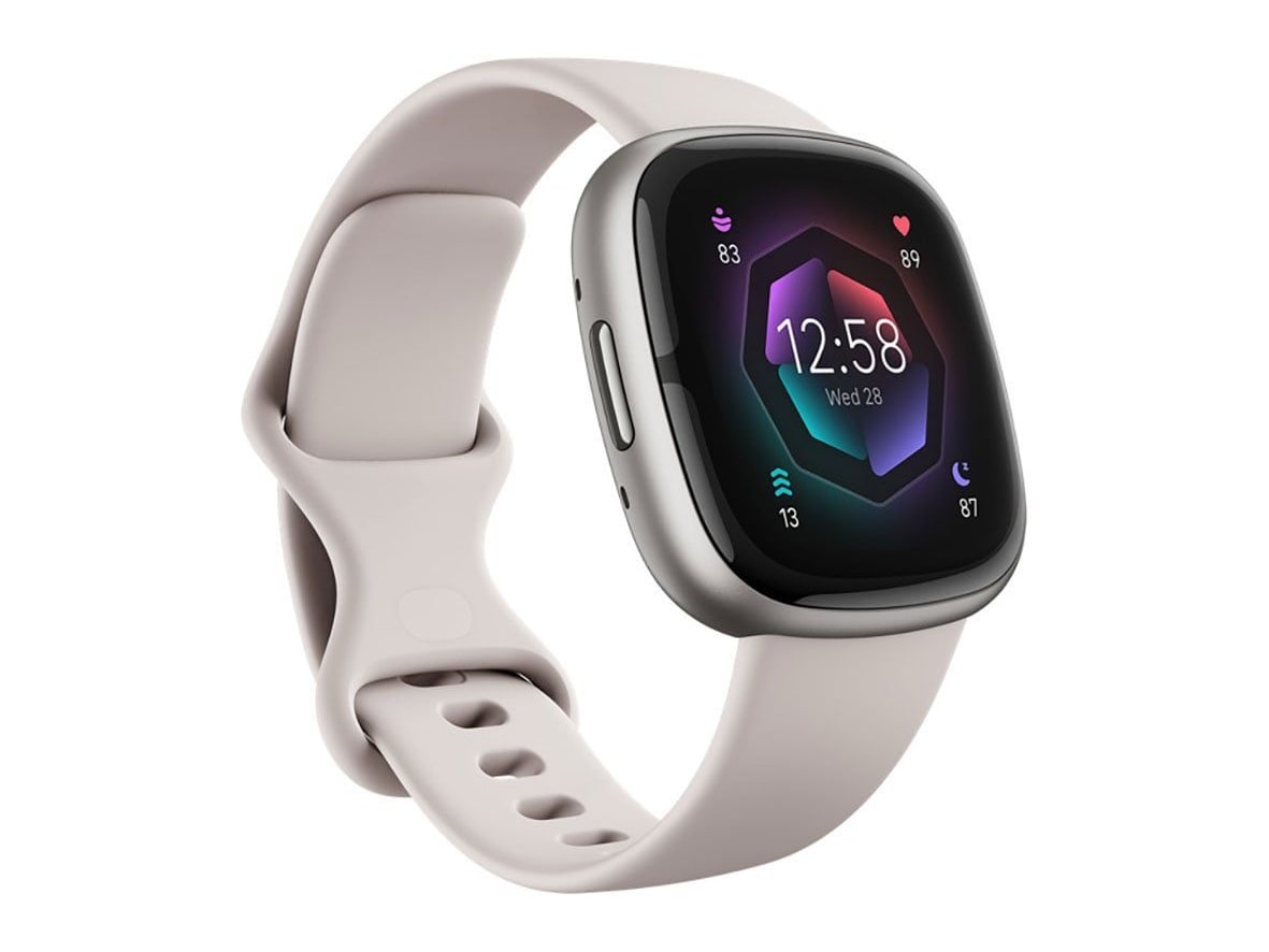 Fitbit - Sense 2 Platinum Aluminum Lunar White Strap Smart Watches - Silver