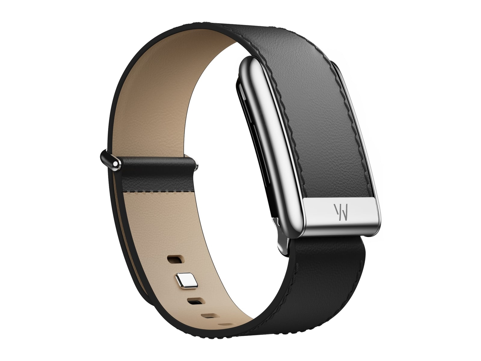 WHOOP - 5.0 LeatherLuxe Straight Band Watch Bands - Black/Cream with Titanium