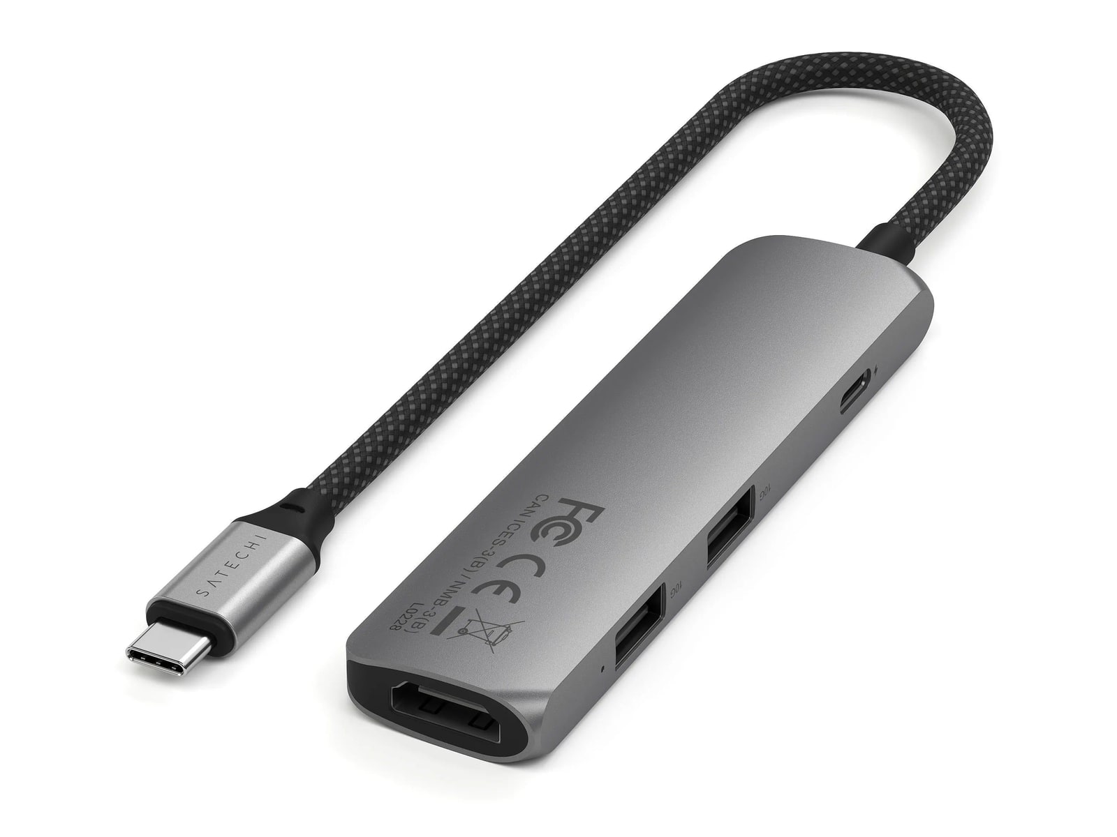 Satechi - 4-in-1 USB-C Slim Multiport Adapter 4K USB-C USB Hubs - Gray