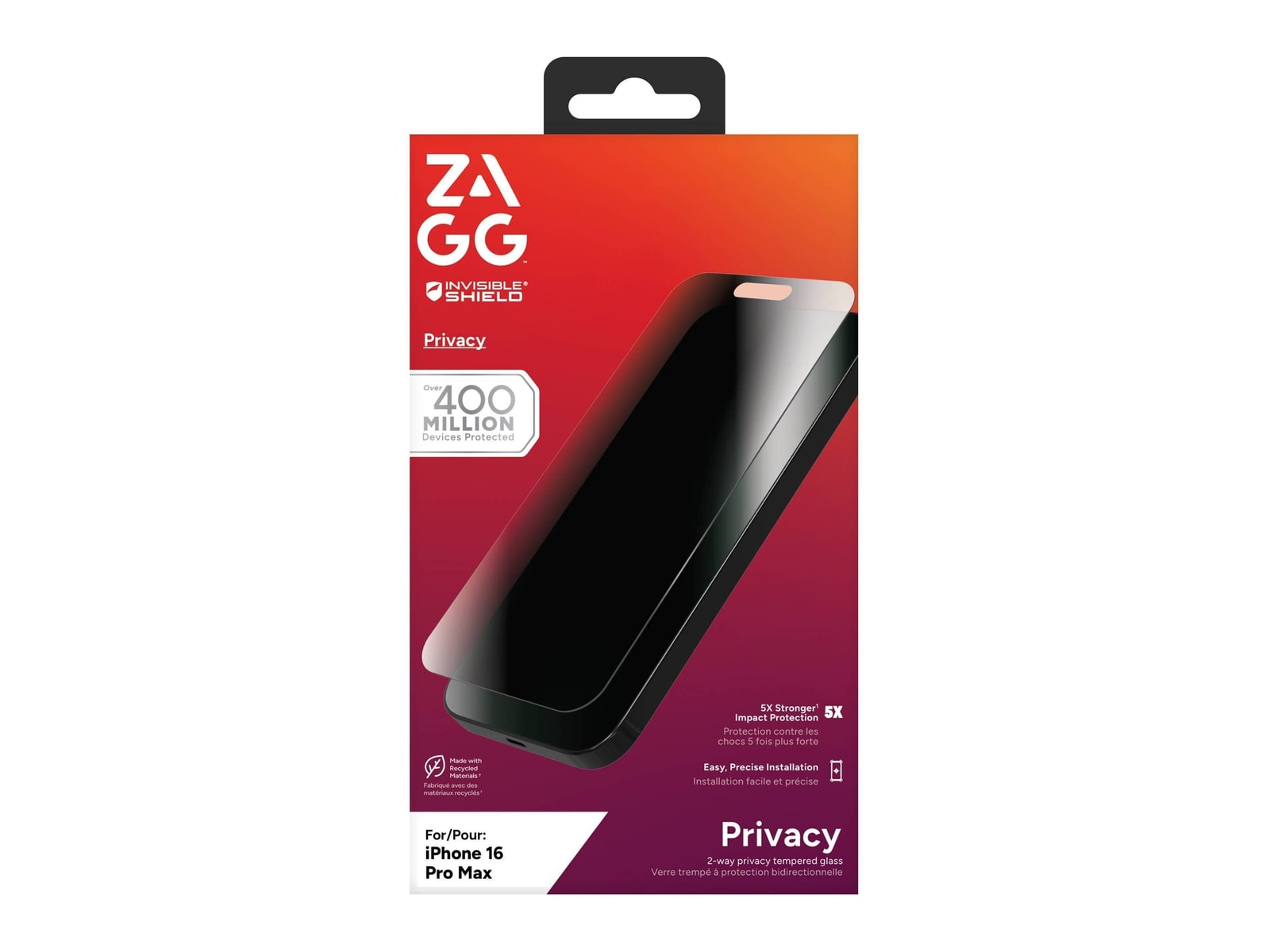 ZAGG - Apple iPhone 16 Pro Max Screen Protector Glass Elite Privacy
