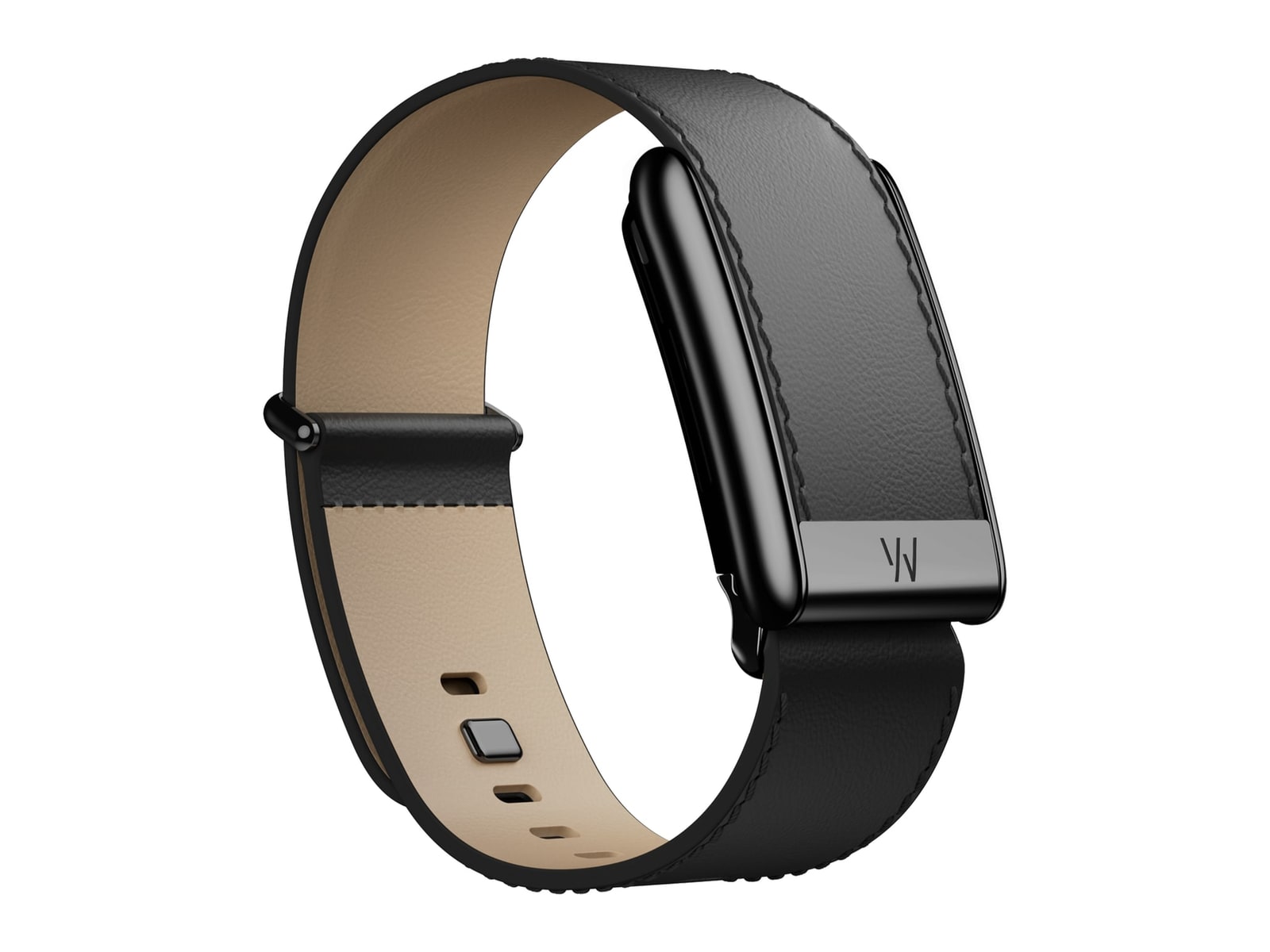 WHOOP - 5.0 LeatherLuxe Straight Band Watch Bands - Black/Cream with Black