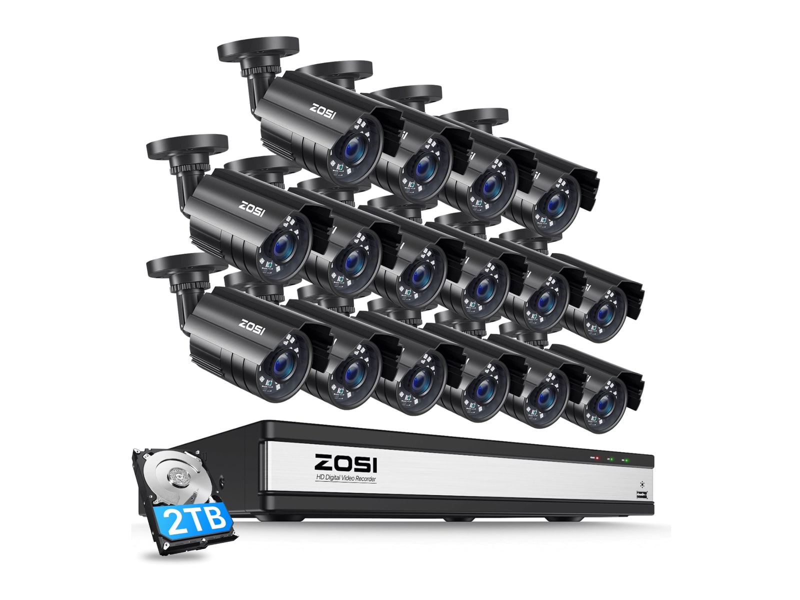 ZOSI - C211 1080p 16 Channel DVR - 2TB Drive / 16-Camera Security Cameras