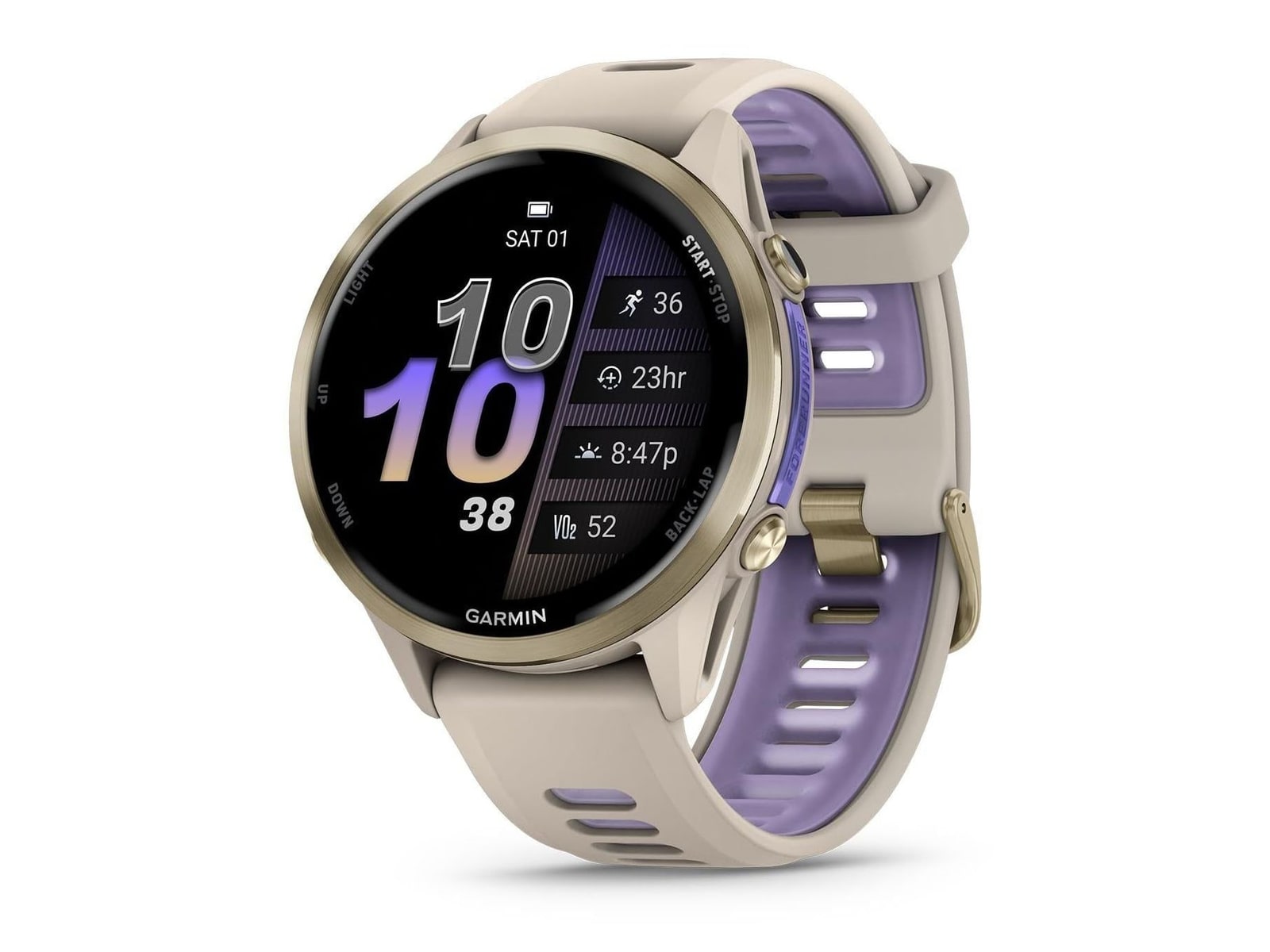Garmin - Forerunner 970, Soft Gold Titanium with French Gray/Indigo Band Smart Watches - Gold