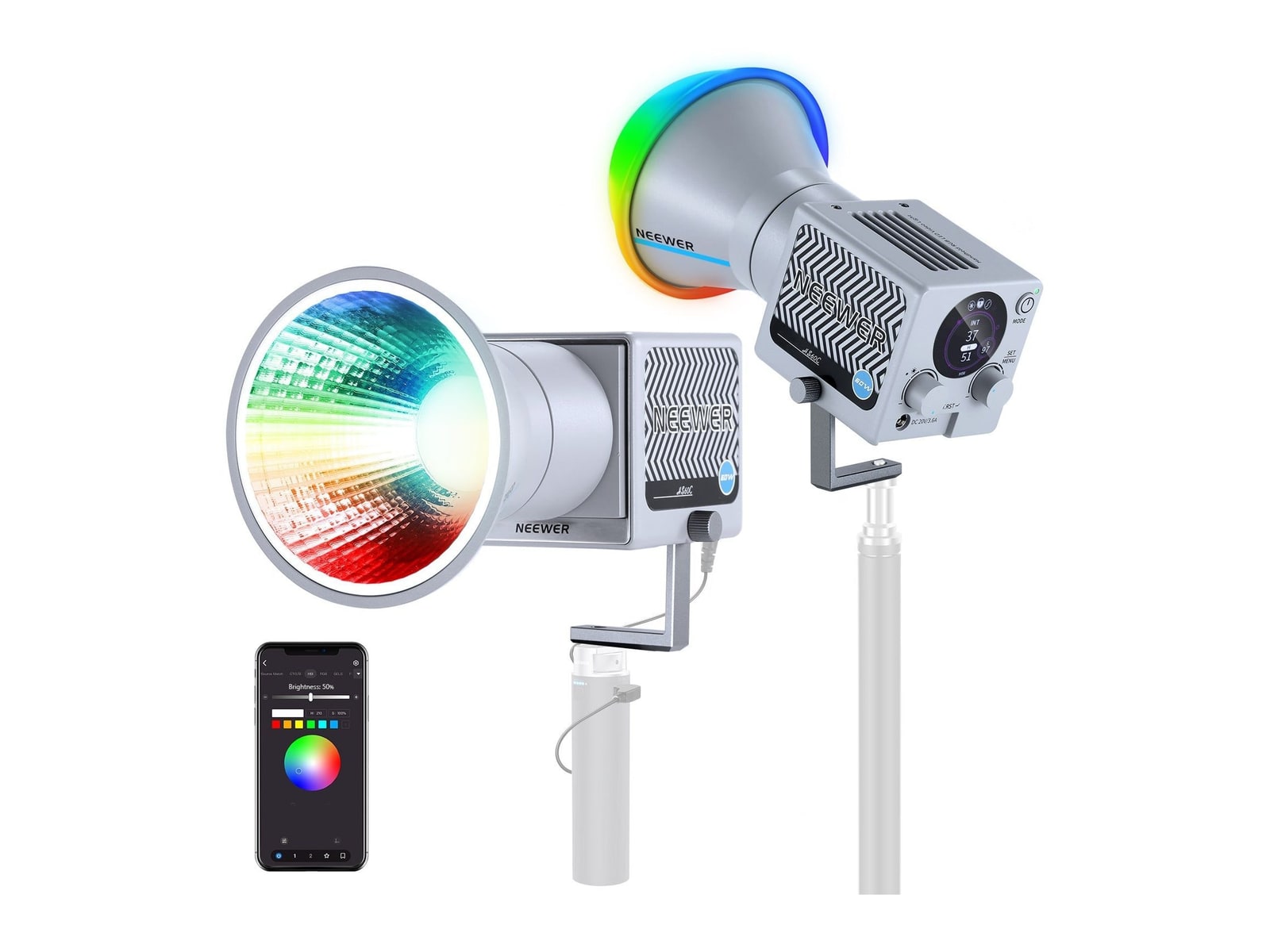 Neewer - HS60C 60W Portable RGB LED Video Light Camera Accessories