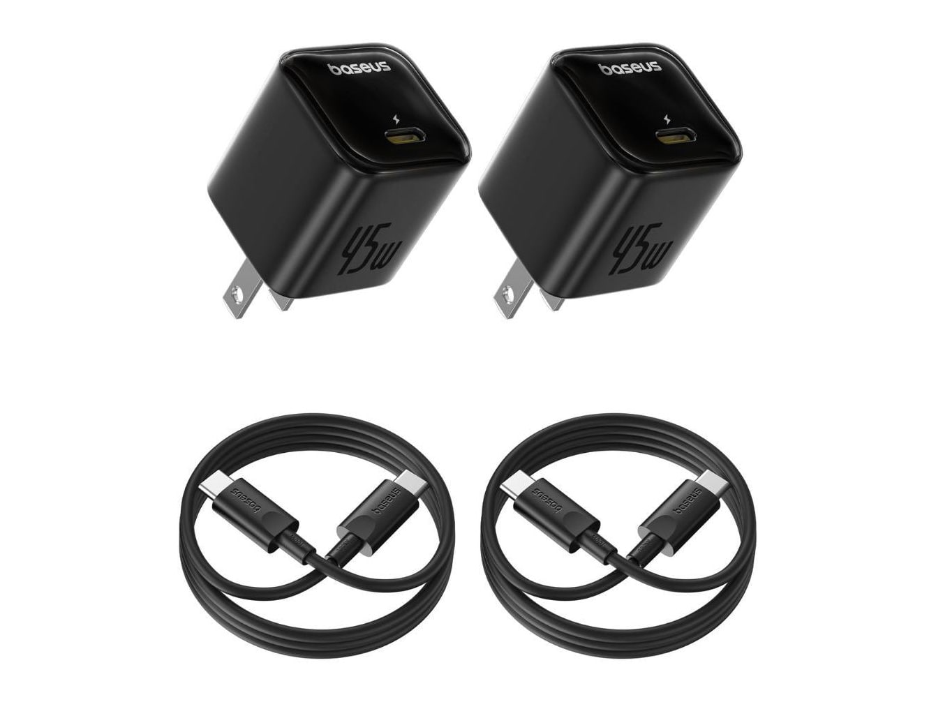 Baseus - PicoGo GaN USB-C Charger 45W 2 Pack Black Wall Chargers