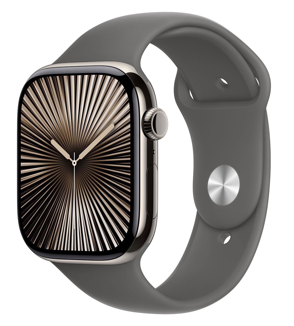 Apple - Apple Watch Series 10 (GPS + Cellular) 46mm Natural Titanium Case with Stone Grey Sport Band - M/L - Natural Titanium
