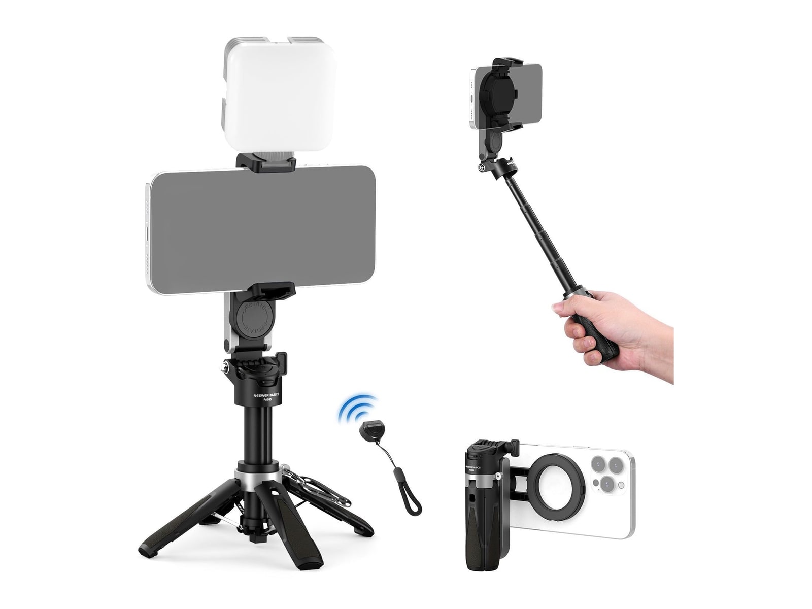 Neewer - BASICS PA985 Magnetic Selfie Stick Tripod Camera Accessories - Black
