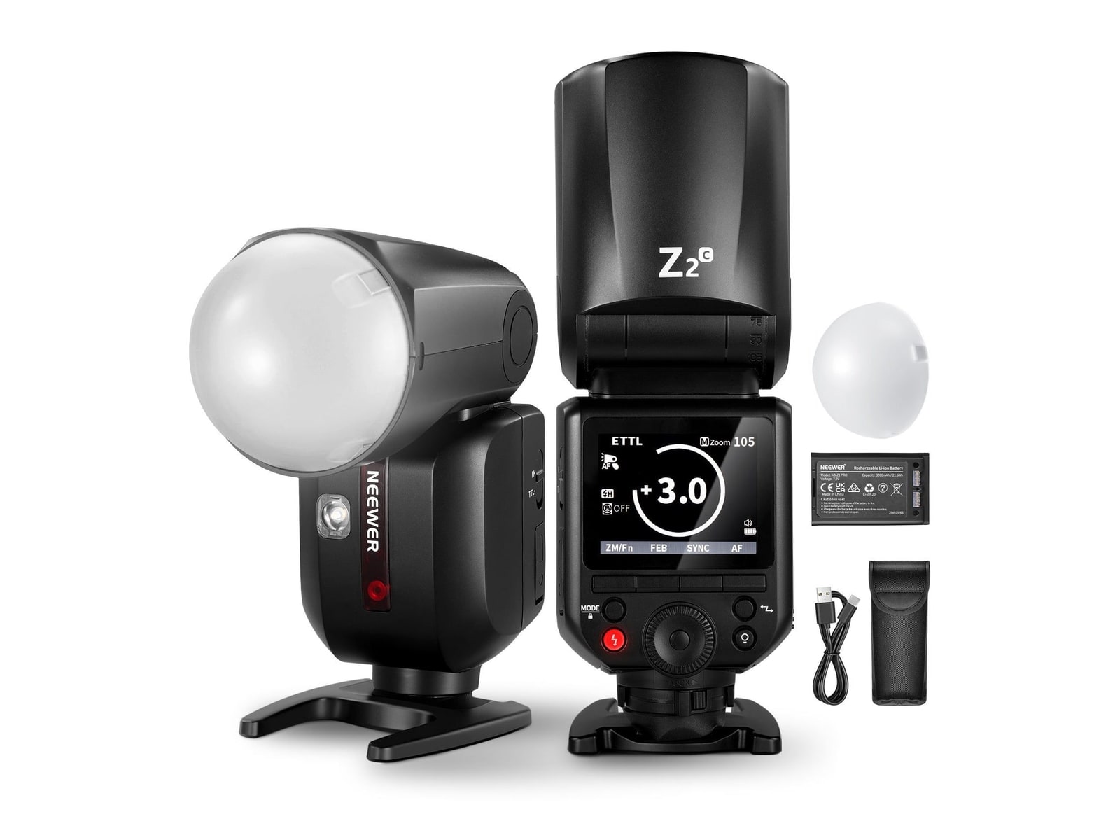 Neewer - Z2 76Ws Battery TTL Round Head Flash Speedlite with Diffuser Camera Accessories