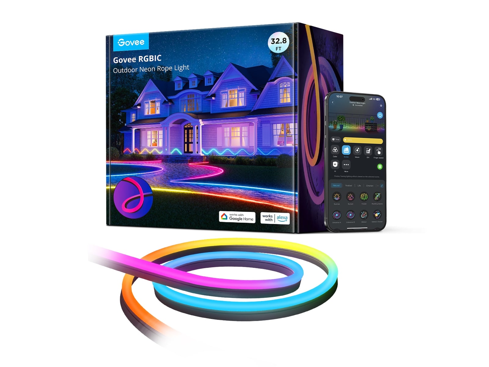 Govee - RGBIC Outdoor Neon Rope Light 32.8ft Smart Lighting
