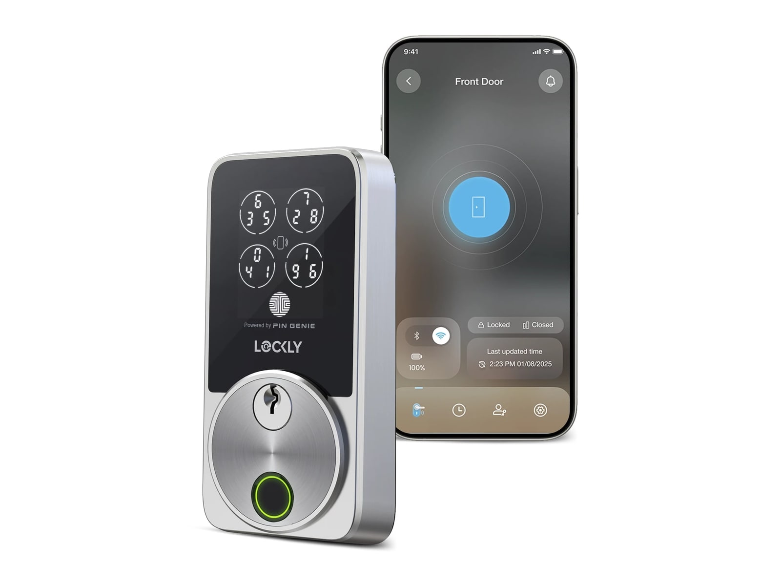 Lockly - Secure Pro Zeno Series Fingerprint Deadbolt - Satin Nickel Smart Locks