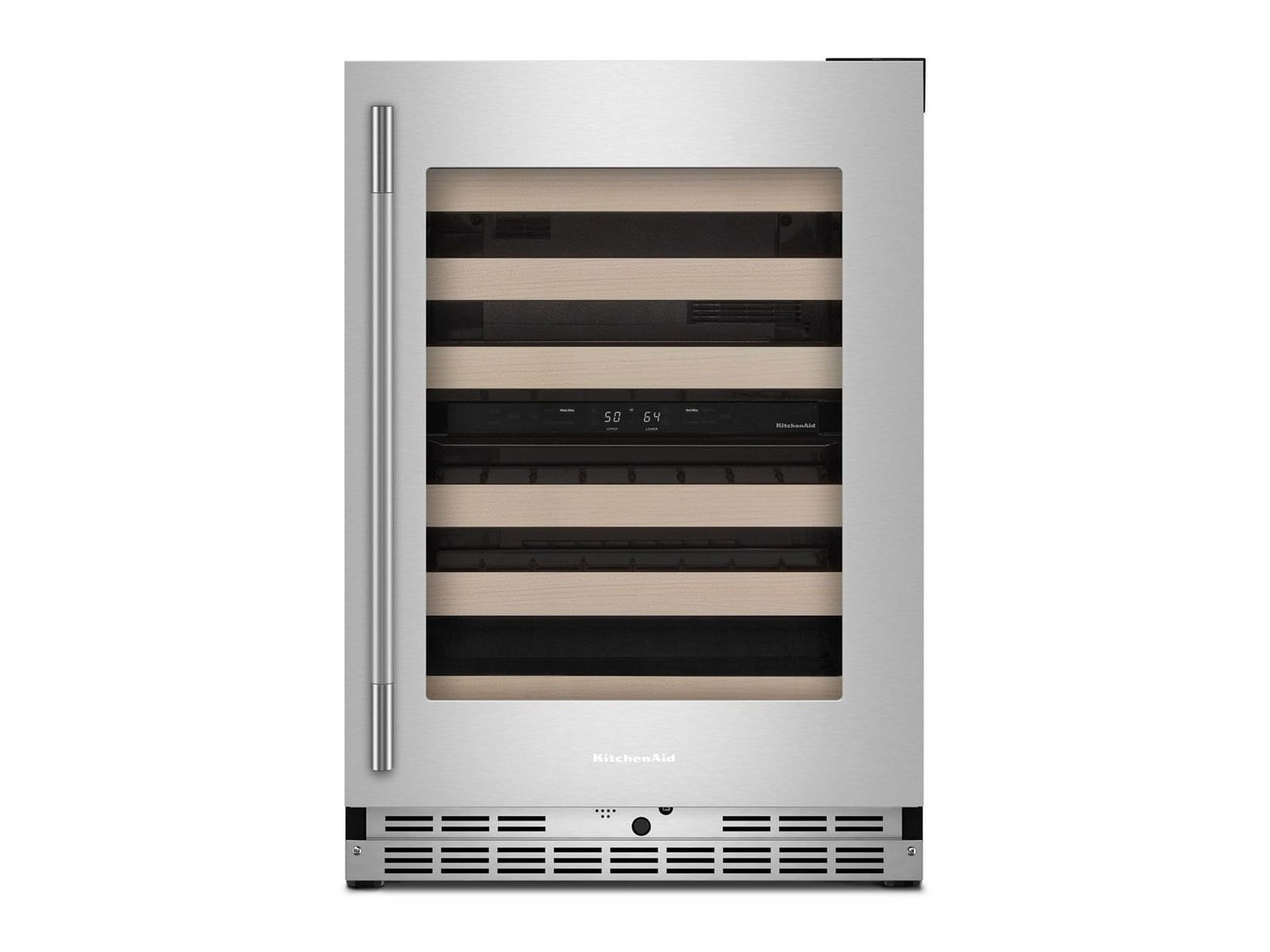 KitchenAid - Undercounter Wine Cellar with Wood-Front Racks 24-Inch in PrintShield Stainless Steel Wine Coolers