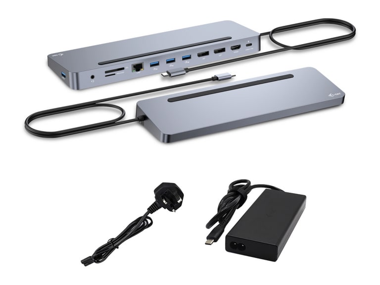 i-tec - C31FLAT2PDPRO100W USB-C Ergo 3x 4K Docking Station with 100W Power Delivery and 100W Charger Docking Stations - Silver