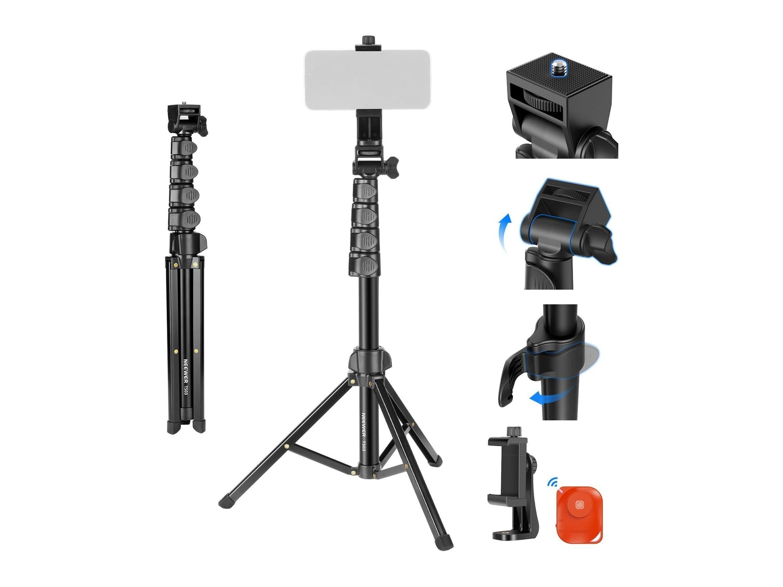 Neewer - BASICS TS03 66" Phone Tripod with Remote & Phone Holder Camera Accessories