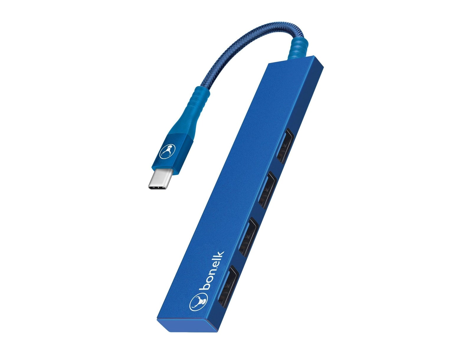 Bonelk - Long-Life USB-C to 4-Port USB 3.0 Slim USB Hubs - Blue