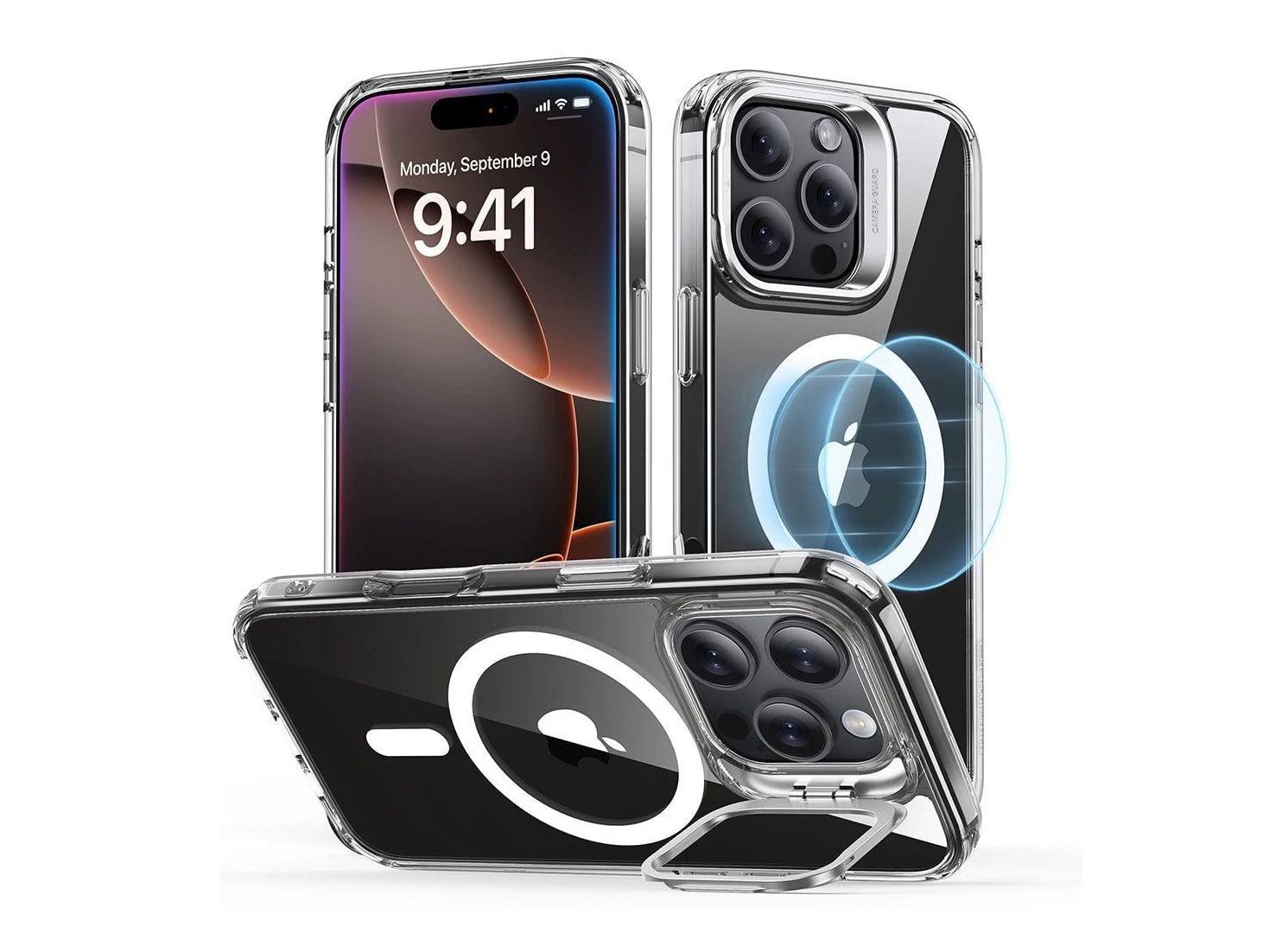 ESR - Classic Hybrid Case with Stash Stand (HaloLock) - iPhone 16 Pro - Clear
