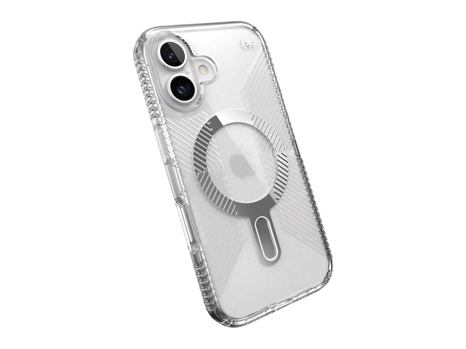 Speck - Presidio Perfect-Clear Grip MagSafe with ClickLock - iPhone 16 - Clear/Chrome