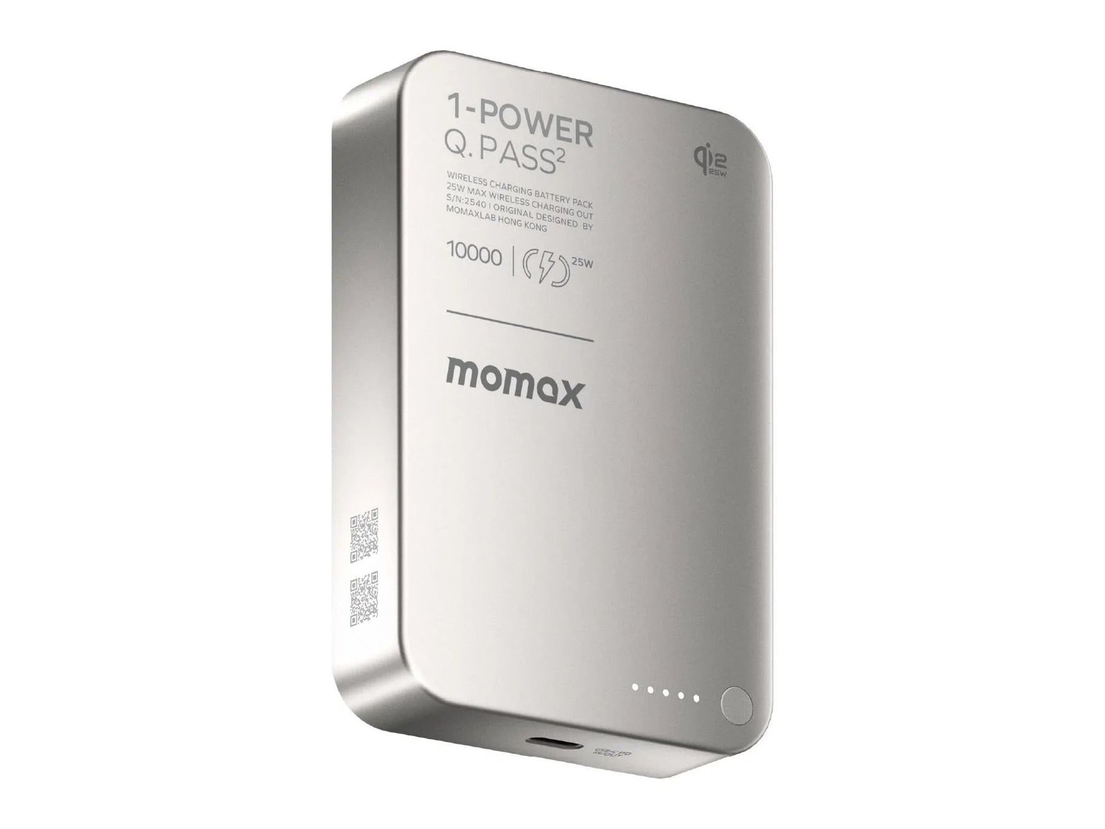 MOMAX - 1-Power Q.Pass2 10000mAh Qi2 25W Magnetic Wireless Battery Pack Titanium Power Banks