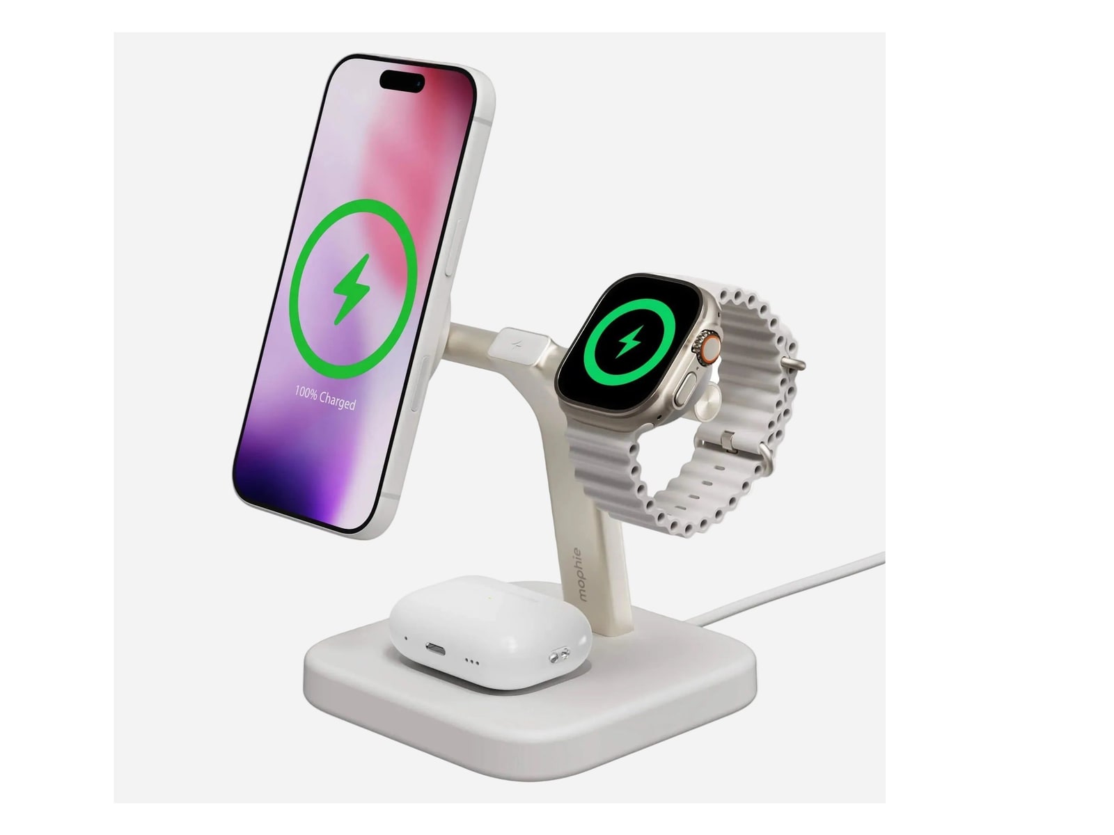 mophie - 3-in-1 Wireless Charging Stand White Wireless Chargers